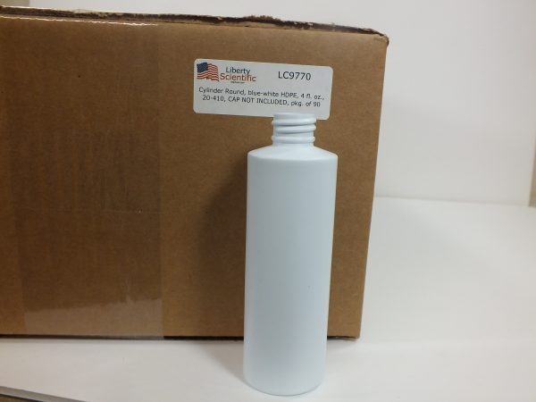 Cylinder Round Bottles, blue-white HDPE, 4 oz., 90/pk. NO CAPS!