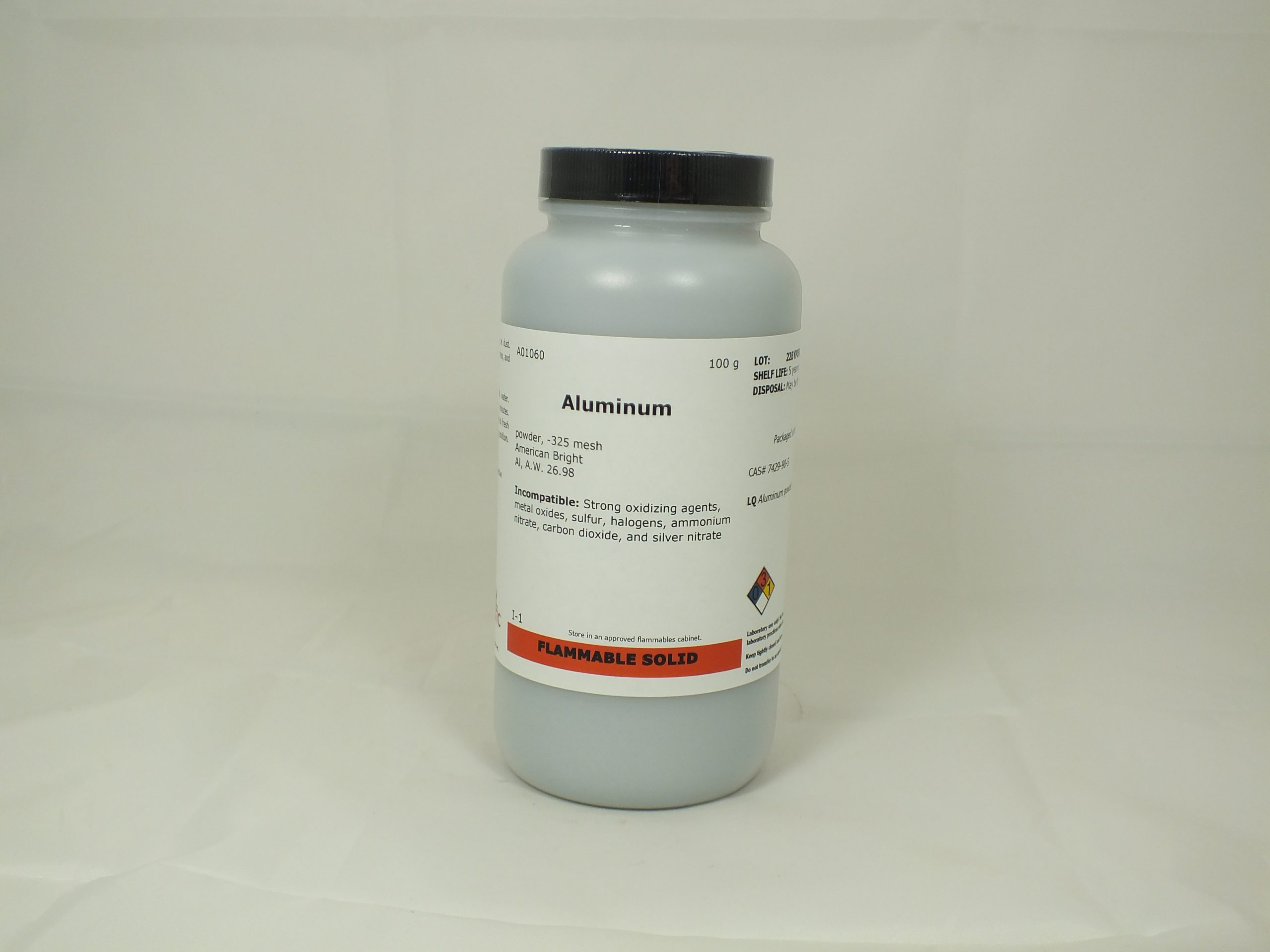 Aluminum, powder, -325 mesh, bright, 100 g